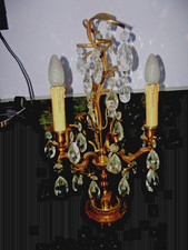 Grande girandole candélabre Pampilles cristal  3 feux bronze art antiquité