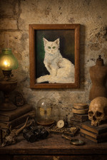 Peinture ancienne chat blanc