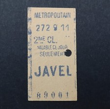 Ancien ticket Métro 1939 JAVEL 69001 Métropolitain Paris 35