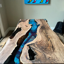 Table à manger en résine époxy table en bois d'acacia décoration intérieure f...