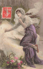 CP ILLUSTREE FEMME VOILE ECRIT