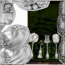 Coignet French All Sterling Silver Dessert Hors D'oeuvre Set 4 Pc, Box, Apples 