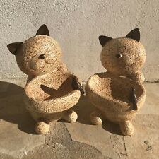 2 mangeoires et bains des oiseaux support chat en résine décoration extérieure