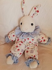 DOUDOU LAPIN 45 CM VINTAGE MINOUCHE  TISSU FLEURS FRUITS ROSE/JAUNE TBE