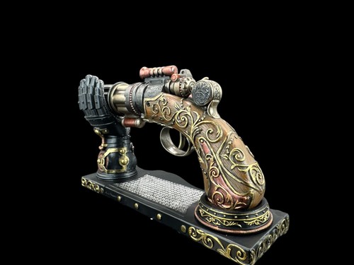 Revolver steampunk sur socle - revolver,