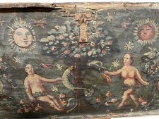 COFFRE MARIN OU BATEAU. POLYCHROME AVEC DES SCÈNES D'ADAM ET EVE. ESPAGNE. XVIIE