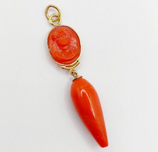 Pendentif antique or 18k camée en corail et perle de corail (circa 1900)