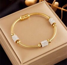 Bracelet Rond En Acier Inoxydable Bijoux Femme Jonc Doré Or Jaune Avec Zircon