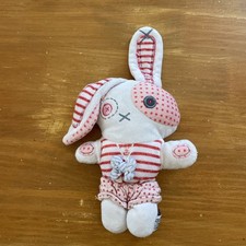 Doudou Peluche lapin blanc rose Rouge rayé pois TAPE A L'OEIL Noeud Bleu