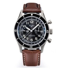 Sugess Chronographe Automatique Mécanique Acier Cuir Noir Pilote Montre Homme