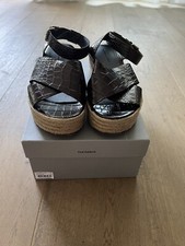 Comme Neuve Chic Sandale En Cuir Embosse Vernis Chocolat Marque Tila March