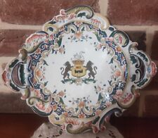Ancien plat à oreilles en faïence de Desvres décor Rouen  Blason héraldique