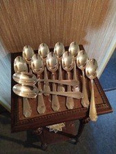 12 Cuillères de Table Art Déco Orfèvrerie Saglier Frères Métal Argenté