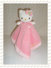 Doudou Plat Hello Kitty Rose Blanc Grelot Fleurs Samrio