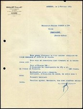 Facture 1925 Guilliet Fils & Cie à Auxerre dép 89 Yonne