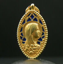 O286 - Médaille Religieuse à la Vierge, MAZZONI, Or jaune 18K et émail, ART DECO