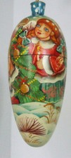 Exclusive Russian Christmas Ornament Hand Painted Tear Drop Shape Girls w/tree