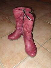 Bottines  MUSTANG Cuir Rouge Brique  Fourrées  Pointure  39 Très Bon État 