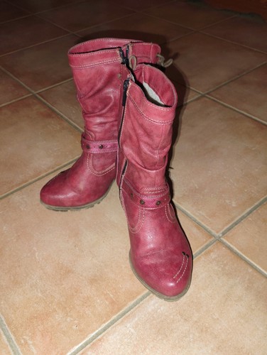 Bottines mustang cuir rouge - ,
