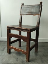 Chaise espagnole d'époque XVIIème rare - haute époque -  cuir clouté