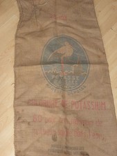 Ancien sac en toile de jute potasse d'alsace  cigogne design deco jute bag