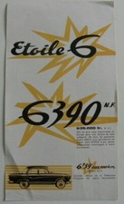 Petite brochure 1 feuille SIMCA Etoile 6 / 6390 nf de 1959