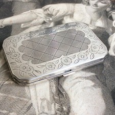 Ancien Poudrier de Sac à Main en Métal Argenté OLFA Paris Roses Vintage Art Deco