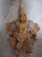 Très ancienne MARIONNETTE théâtre Birmane à fil et bois fait main sequins