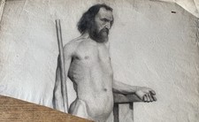 Dessin Ancien Homme Nu Académie Original Antique Drawing XIXEME