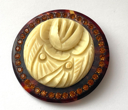 Broche pince vintage rond art - broche,