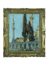 Beau Tableau Orientaliste ancien vue d'Istanbul Mosquée Saint Sophie Animée Turc