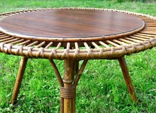 TABLE BASSE ROTIN, très belle table basse en rotin, Janine Abraham ? artiste