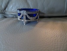 ancien saleron monture argent et verrine bleu