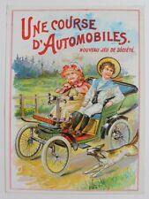 Léon SAUSSINE (?) "Une Course d'Automobile" Couvercle et plateau jeu Chromo 1900