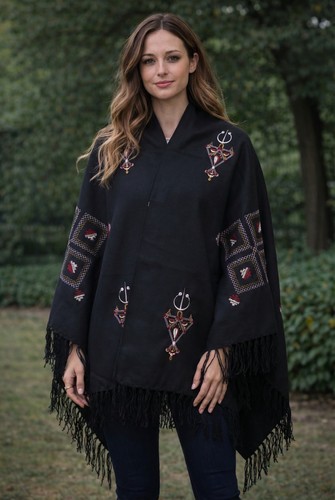 Poncho artisanal noir - poncho,
