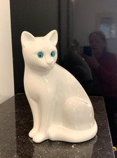 Statuette grand chat blanc assis 27 cm en céramique, années 70, TRES BON ETAT