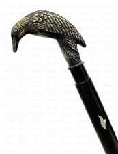 Canne De Marche Pliante En Bois Avec Manche En Tête D'Oiseau En Laiton Argenté