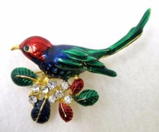 Magnifique Broche Oiseau émail strass 6,2cm NEUVE !