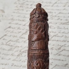 Étui Aiguille Ancien Début XIXè Chef Indien Bois Couture ANTIQUE Sewing Case 19C