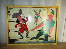 TABLEAU VINTAGE BOIS-PETER PAN ET CAPITAINE CROCHET-CRÉATION ARTISANALE A FINIR
