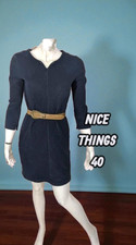 Nice Things Taille 40  robe manches longues bleu nuit et doré femme en velours