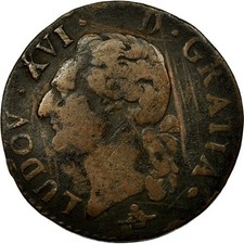 Monnaie, France, Louis XVI, 1/2 Sol ou 1/2 sou, 1/2 Sol, 1785, Rouen, TB