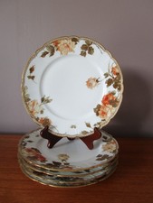 5 Assiettes plates Limoges Haviland  décor de fleurs roses liseré doré """"