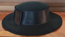 Ancien Chapeau Canotier Noir Feutrine  Accessoire Costume D Epoque Vintage