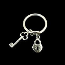 Petite bague vintage argent 925 clé et cadenas Amour taille 48fr/ 15,3 mm