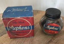 Ancienne Bouteille D’encre Stephens Bleu Noir Boîte Stylo Plume Collection