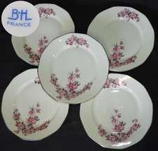 Porcelaine "BH France" Limoges - Guirlande de roses x5 assiettes plates 23.5 cm