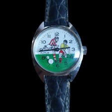 Montre Enfant, mécanique vintage, football, 1970's, animation automate