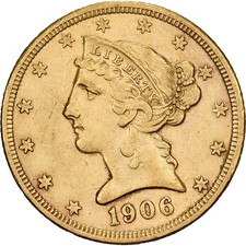 États-Unis, 5 Dollars, Coronet Head, 1906, San Francisco, Or, TTB+, KM:101