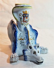 Bougeoir dragon en faïence de Desvres yeux en verre (sulfure) XIX ième